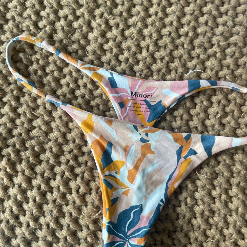 Midori Floral Print Bikini Bottoms in Pink, Blue & Mustard